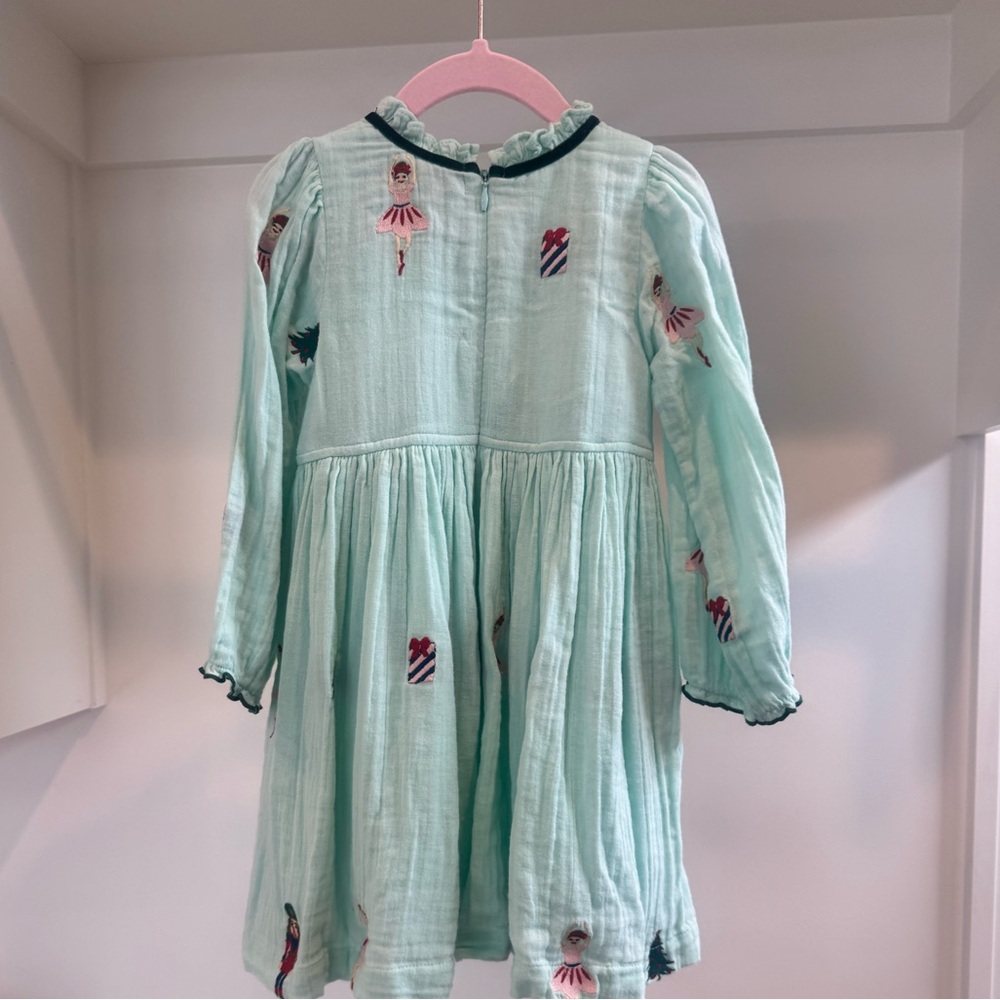 Pink Chicken Mint Green Dress with Embroidered nutcracker theme - Picture 2 of 4